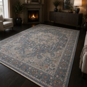 Otantik Madalyon Desenli Vintage Dokuma Salon Halısı Saçaklı 200x290 cm